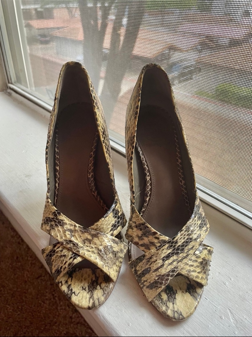 Women’s Snake-Print Peep-Toe Pumps tan color print